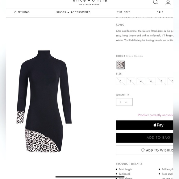 Alice + Olivia Delora Black White Turtleneck Leopard Patchwork Mini Dress - Picture 3 of 16